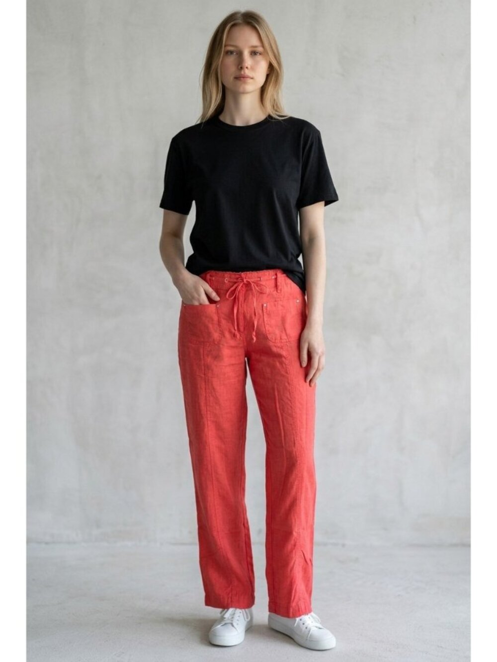 INC Linen Pants Womens 12 Coral Pink Drawstring Wide Leg Boho Coastal Raw Edge